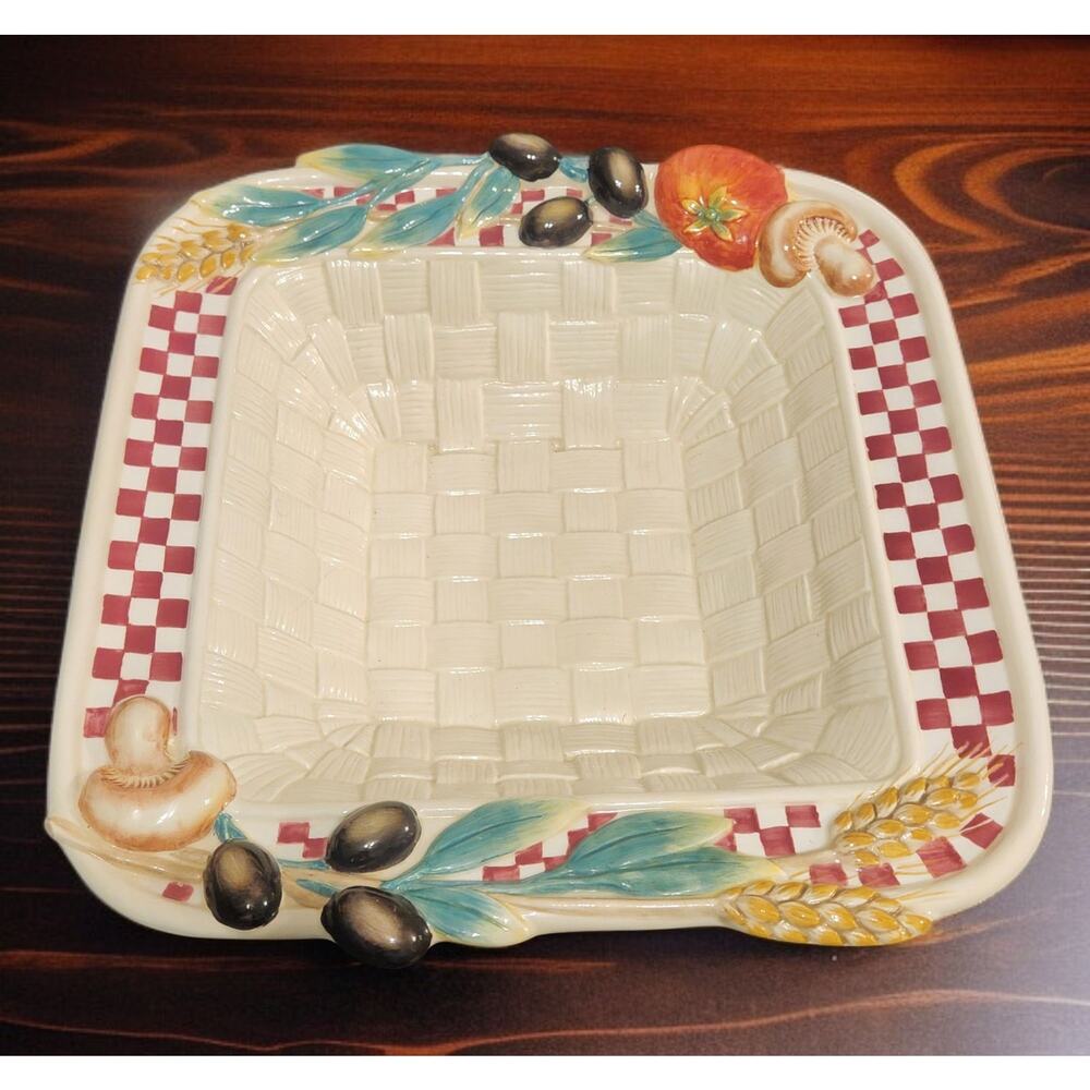 Fitz and Floyd Essentials Papa Paisano Collection Square Vegetable Bowl 12 Inch